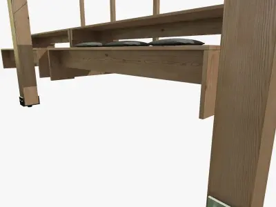 pergola with wooden table bench lights 3D model