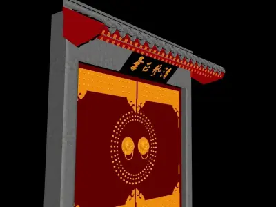 Chinese style vermilion door 3D model