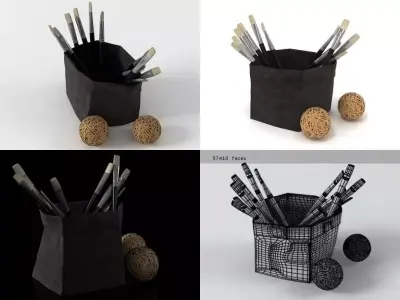 Brushes set of in bag 3D model