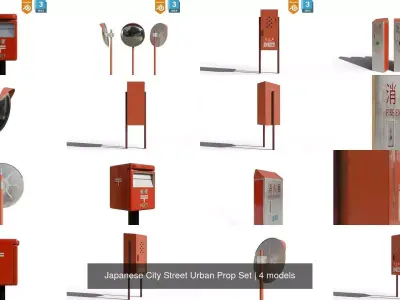Japanese City Street Urban Prop Set 3D Model Pack