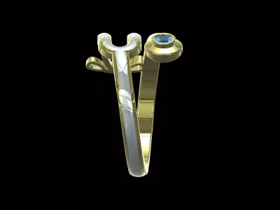 Modern Double Band Bypass Ring  14K Gold 3D print model