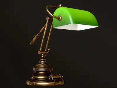 Classic Green Table Banker Lamp  Low-poly 3D model