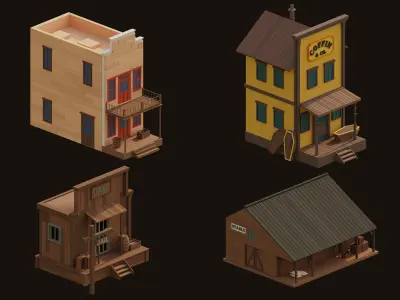  Cowboy Town Low-poly 3D model