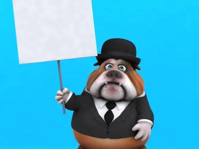 Fun cartoon Bulldog with a suit 3D model