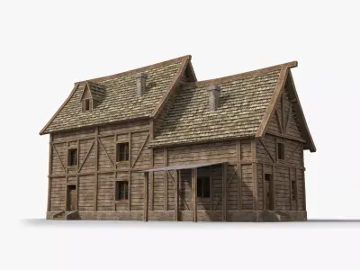 Medieval house x10 Low-poly 3D model