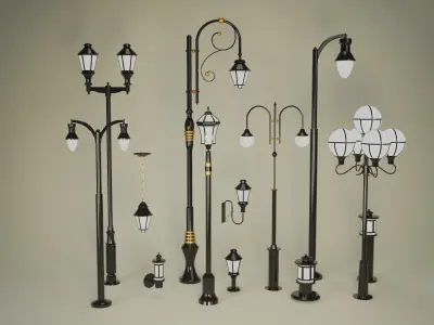 Street Lighting Set 3D model Low-poly 3D model