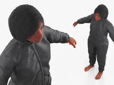  Woman in Industrial Work Coverall Black Fur 