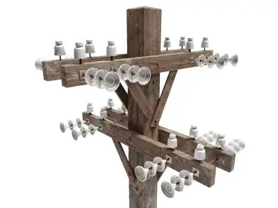 Electric wooden pole da1 Low-poly 3D model