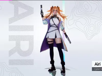 Cyberpunk Shooter Girl Airi - Game Ready Low-poly 3D model