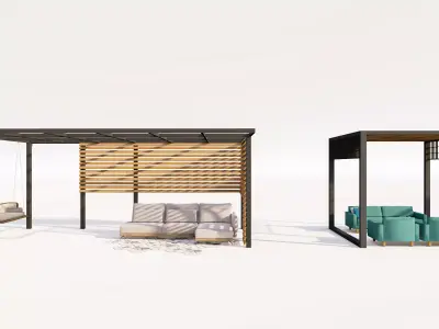 Modern Pergola Patio Set with Sitting and Loungers 3D model