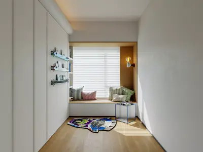 Modern Cozy Small Bedroom with Window Seat 010 3D model