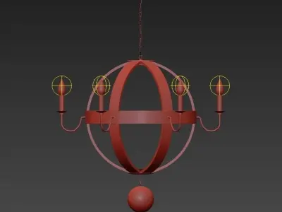 Burrel wooden globe chandelier with six lights 3D model