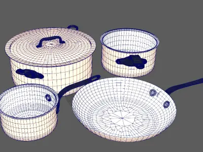 Stylish pots  pans  and utensils Low-poly 3D model