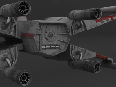 Star Wars Red T70 X Wing Starfighter and R5 Unit rigged 3D model