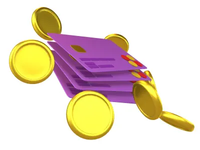 Credit Cards Floating Gold Coins Icon v1 003 Low-poly 3D model