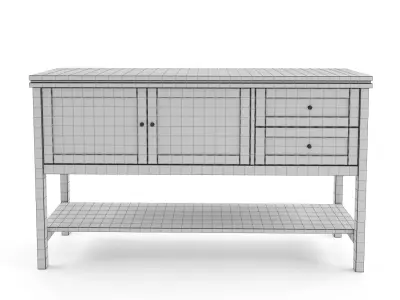 Sideboard Gabin made of pine and rattan 3D model