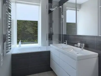 Amazing bathroom with dark mozaik  tiles 3D model