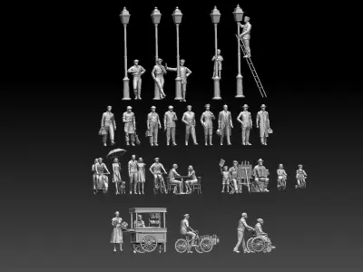 townspeople bronze statue of group of people 3D print model