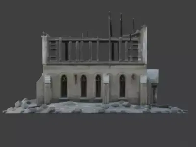 Ruined Stone Church 3D Model Low-poly 3D model
