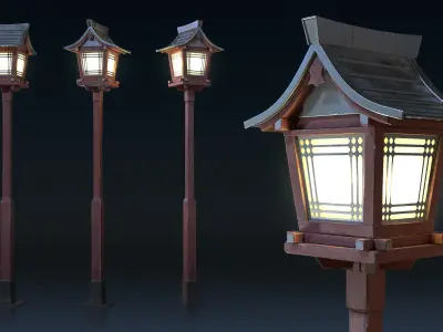 Asian Street Lights Set Low-poly 3D model