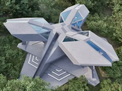 Sci-Fi brutalist buiding Low-poly 3D model