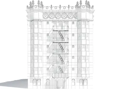 White Apartment Building 3D Model 3D model