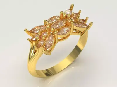 Bridal Marquise Diamond Cluster STL 3DM 3D Ring model jr00269 3D print model