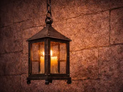 Medieval Hanging Lantern with Candle - Rustic Iron Vintage Light Low-poly 3D model