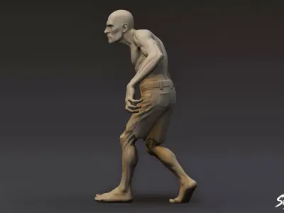 Zombie Statue Walking Pose Low-poly 3D model