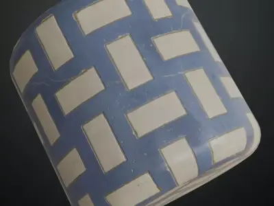 Blue and White Basketweave Geometric Tiles PBR Seamless Texture