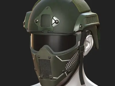 Helmet military mask protection futuristic technology  Low-poly 3D model