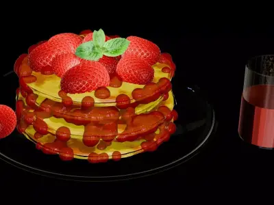 Dessert Strawberry egg cake with juice Low-poly 3D model
