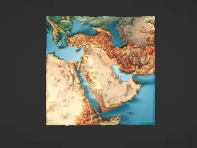 Middle East Map Topography Low-poly 3D model