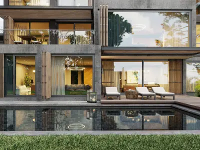 Loft Villa Cloudy and Sunny Full Scene 3D model