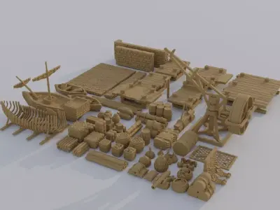 Dockyard Pack  60 scatter model Tabletop Terrain 28 mm 3D print model