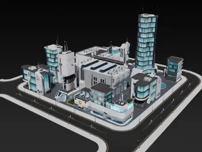 Sci-fi city assets Low-poly 3D model
