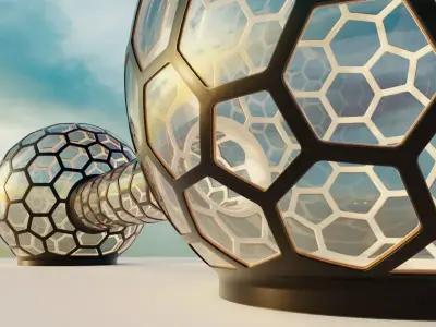 2 glass hexagon sci fi spherical domes with walkway 3D model 3D model