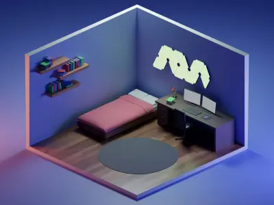 Low Poly Isometric Bedroom Low-poly 3D model