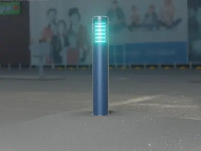 Low-Poly Blue Light Column 17 - Street Light Set-9 Low-poly 3D model