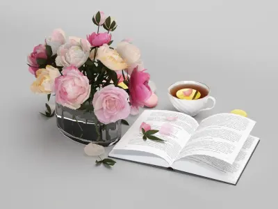 Tea and Flowers Set 3D model