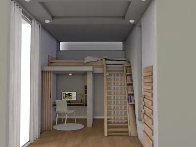 Minimal bedroom interior design 3D object Low-poly 3D model