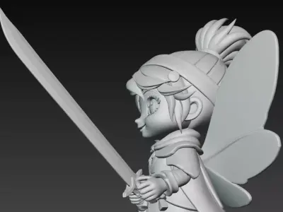 Chibi Fairy Warrior with Pink Sword 3D Model 3D print model