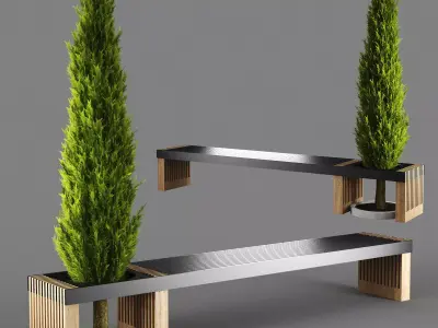 bench1256 bench with potted tree 3D model