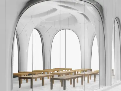 Modern stylish transparent store building 3D model