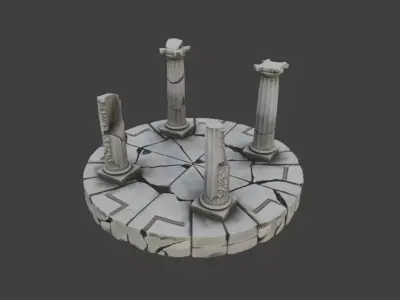 Stone Base with Three Crumbling Pillars Low-poly 3D model