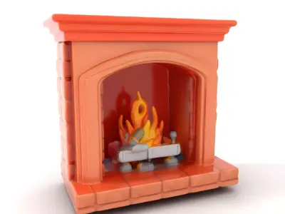 Classic Brick Fireplace Model Pack with Flame Effect Low-poly 3D model