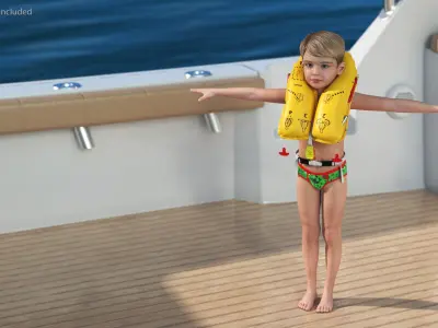  Child Character with Life Vest T-Pose 