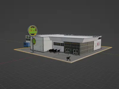 Low Poly PBR Market Building  Game Ready 3D Asset Low-poly 3D model