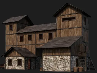 Old Wooden House Building 4K Textures GameReady 124 Low-poly 3D model