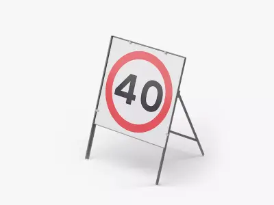 Speed Limit 40 Miles Square Road Sign Low-poly 3D model